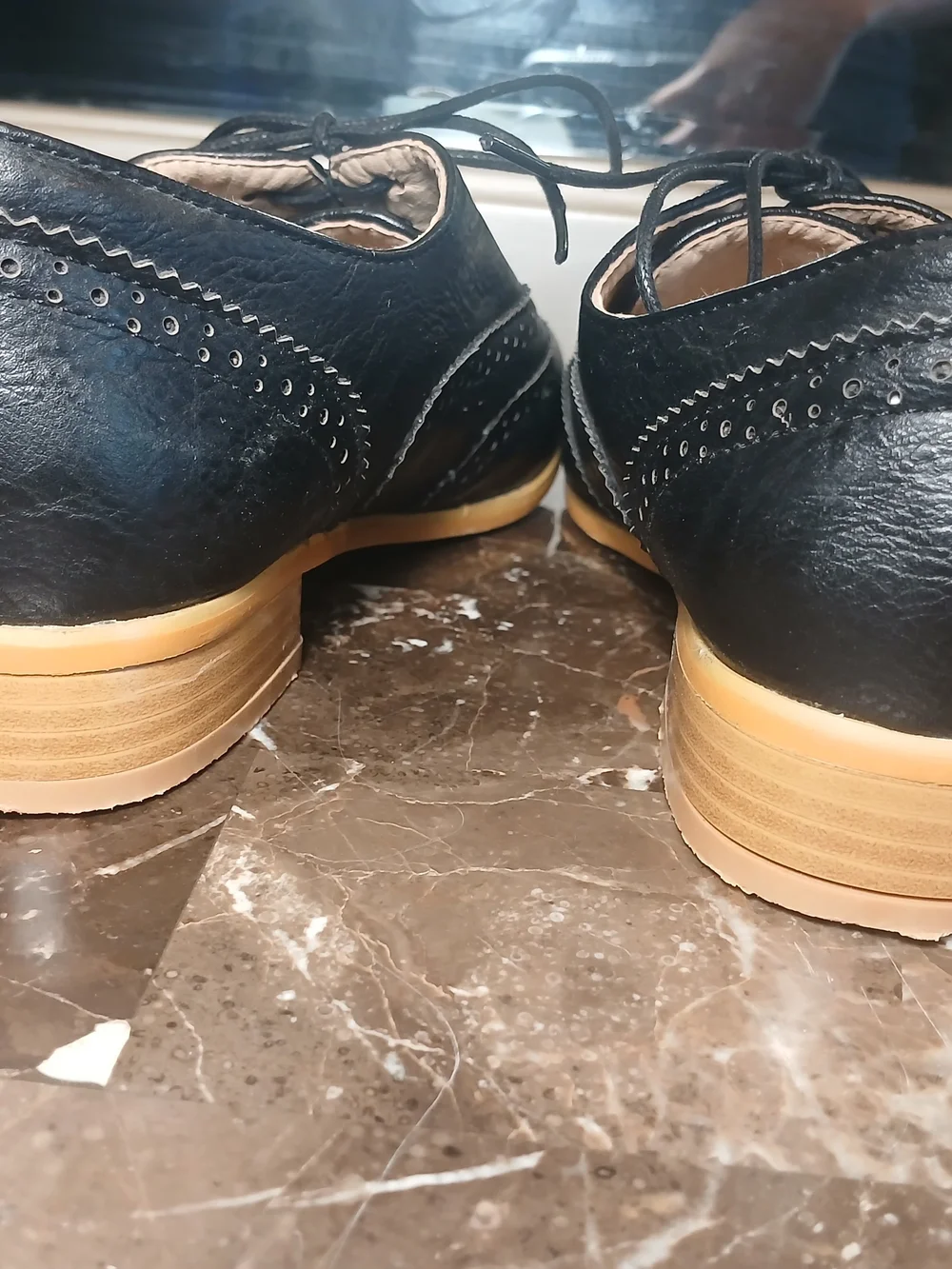 Black Leather Wingtip Lace-Up Oxfords